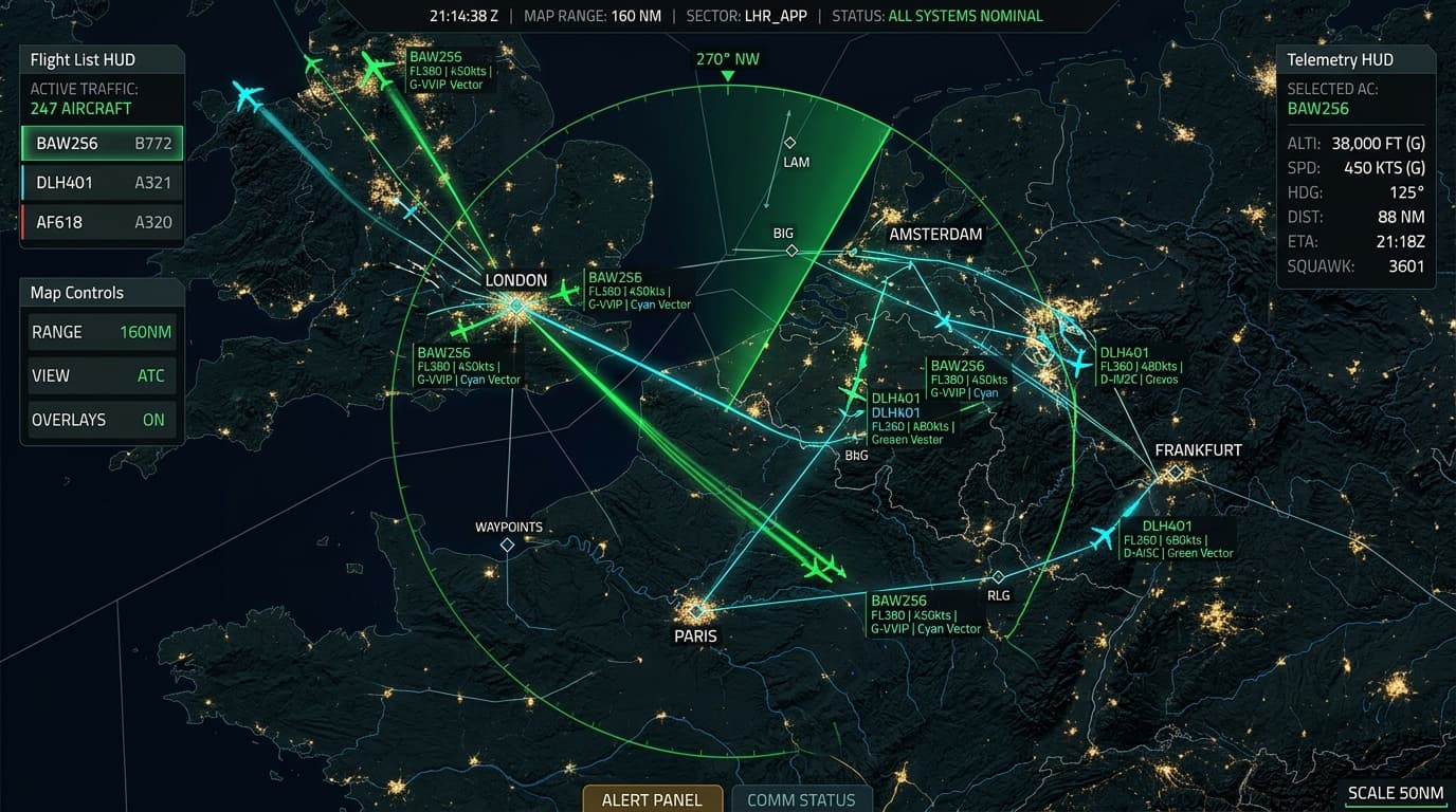 AsemanYar — Next-generation flight tracking and airspace surveillance platform with deck.gl WebGL layers, tactical GIS tools, and virtualized fleet directories.